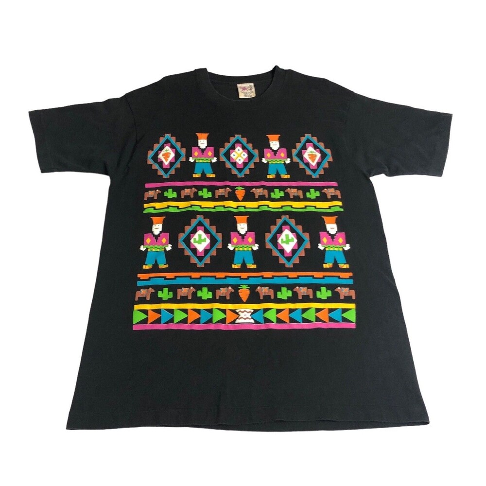 Vintage 90s EZL By Marcy 'N Me Shirt One Size Black Southwestern Aztec Textured